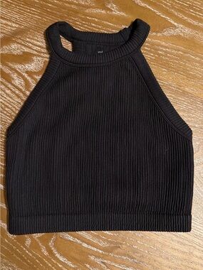 aerie Black Ribbed High-Neck Cropped Tank